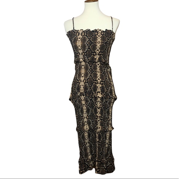 Olivaceous Dresses & Skirts - NEW Olivaceous Brown Snake Print Ruffle Tiered Bodycon Dress